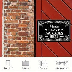 Metal Sign: Leave Packages Here 20.32x30.48 cm