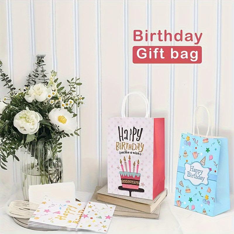 12pcs Foldable Paper Bag Birthday Party Series Handheld Gift Bag Candy Packaging