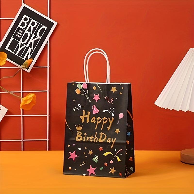 12pcs Foldable Paper Bag Birthday Party Series Handheld Gift Bag Candy Packaging