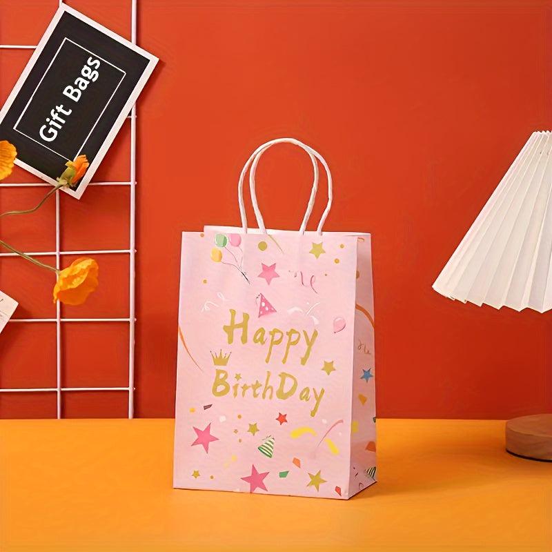 12pcs Foldable Paper Bag Birthday Party Series Handheld Gift Bag Candy Packaging