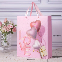 12pcs Pink Love Pattern Gift Bags - Mother's Birthday Party, Thanksgiving