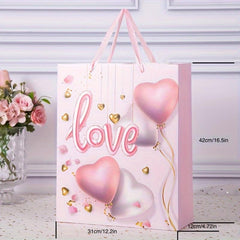 12pcs Pink Love Pattern Gift Bags - Mother's Birthday Party, Thanksgiving