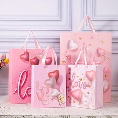 12pcs Pink Love Pattern Gift Bags - Mother's Birthday Party, Thanksgiving