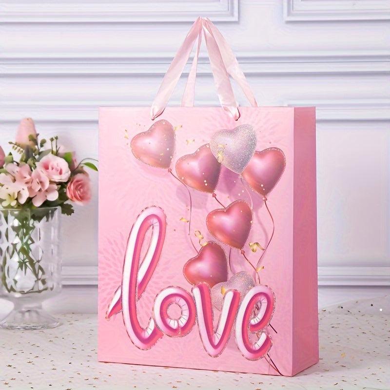 12pcs Pink Love Pattern Gift Bags - Mother's Birthday Party, Thanksgiving