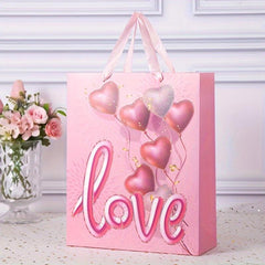 12pcs Pink Love Pattern Gift Bags - Mother's Birthday Party, Thanksgiving