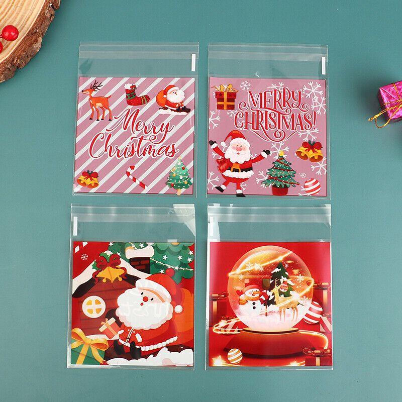 100pcs Christmas Self Adhesive Cookies Candy Gift Bag