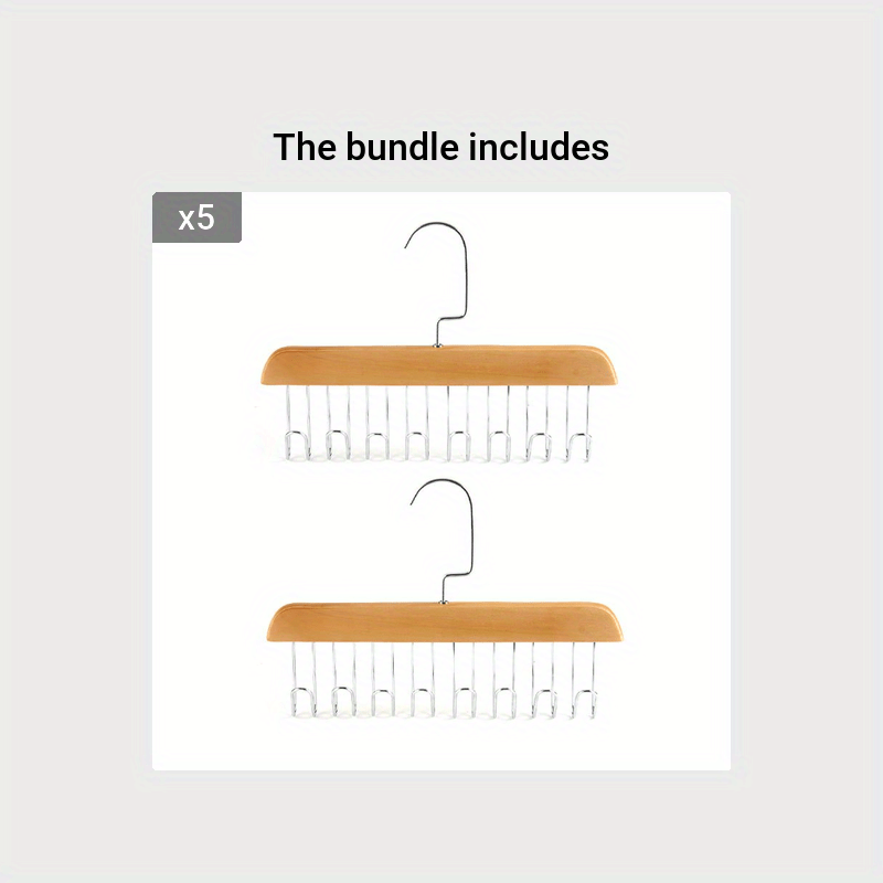 Wooden Tie Rack Belt Hanger with 8 Hooks Wardrobe Tie Holder Hanging Organizer