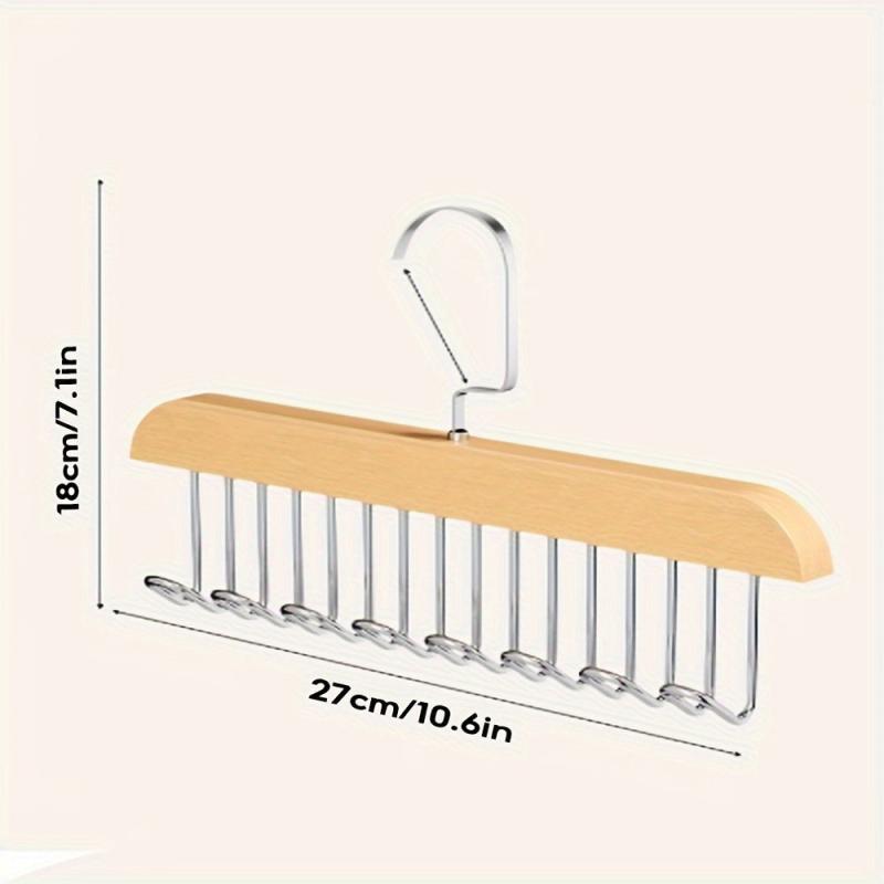 Wooden Tie Rack Belt Hanger with 8 Hooks Wardrobe Tie Holder Hanging Organizer