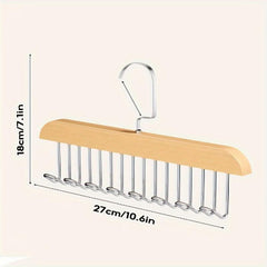Wooden Tie Rack Belt Hanger with 8 Hooks Wardrobe Tie Holder Hanging Organizer