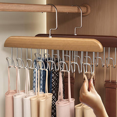 Wooden Tie Rack Belt Hanger with 8 Hooks Wardrobe Tie Holder Hanging Organizer