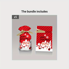 15Pcs Christmas Gift Cartoon Bag Candy Biscuit Bag Decoration