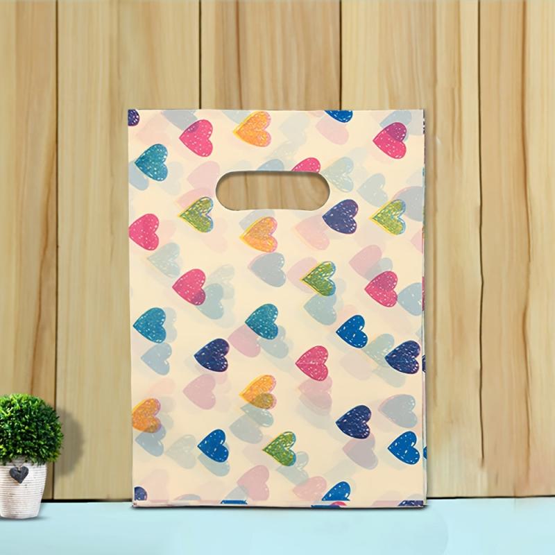 Small Plastic Shopping Bag Love Heart Pattern Retail Boutique Gift Bag