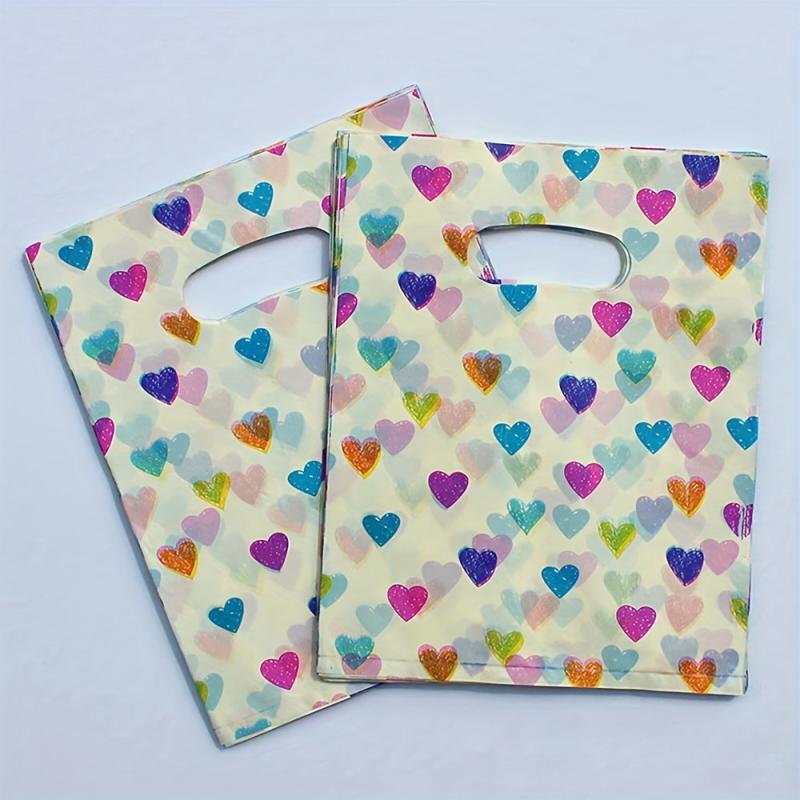 Small Plastic Shopping Bag Love Heart Pattern Retail Boutique Gift Bag