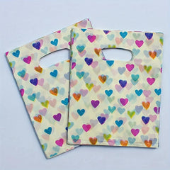 Small Plastic Shopping Bag Love Heart Pattern Retail Boutique Gift Bag