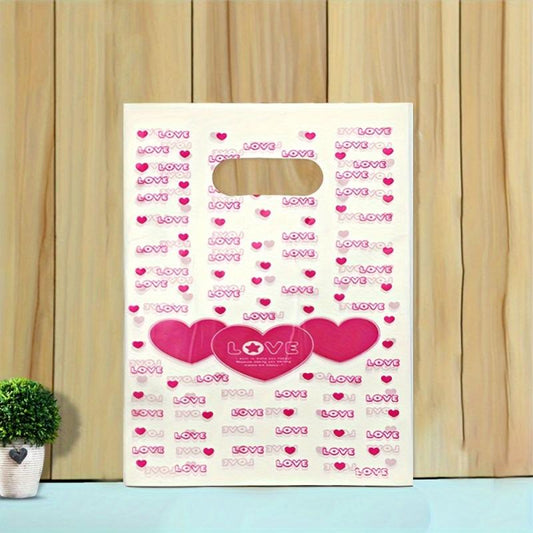 Small Plastic Shopping Bag Love Heart Pattern Retail Boutique Gift Bag