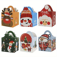 10pcs Cartoon Merry Christmas Treat Boxes for Candy Biscuit Cakes Paper Box