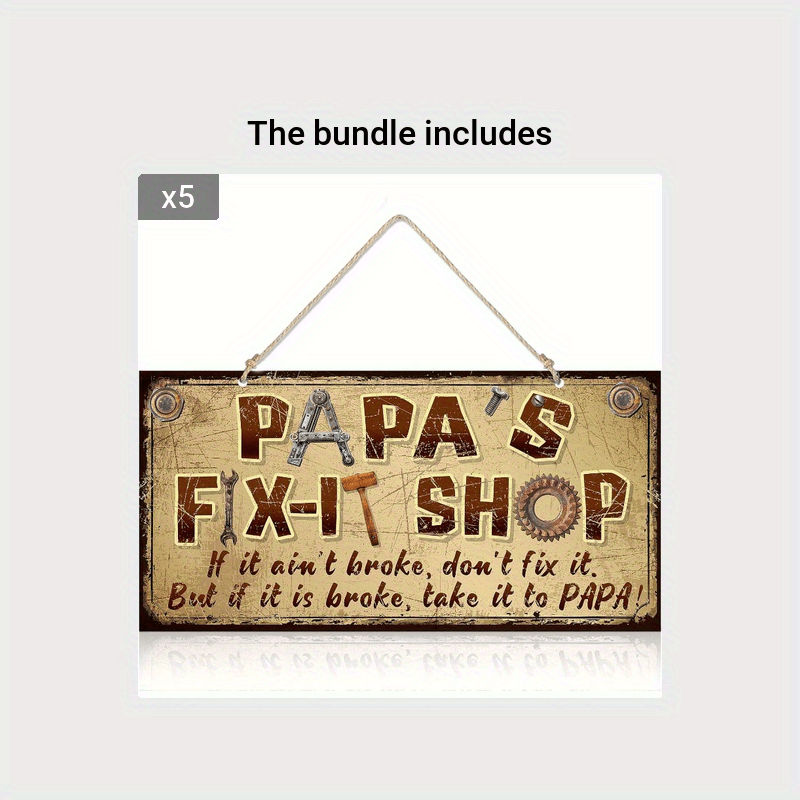 Vintage Papa's Fix It Shop Hanging Sign