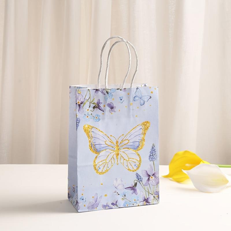 6pcs Butterfly & Bird Paper Bags Brown Gift Tote with Candy Bags Party Supplies