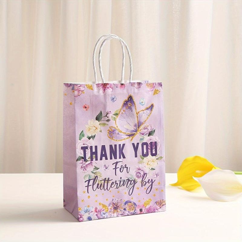 6pcs Butterfly & Bird Paper Bags Brown Gift Tote with Candy Bags Party Supplies