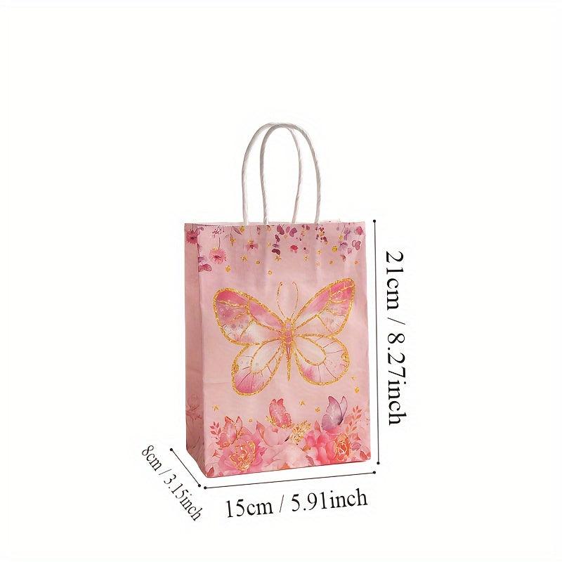 6pcs Butterfly & Bird Paper Bags Brown Gift Tote with Candy Bags Party Supplies