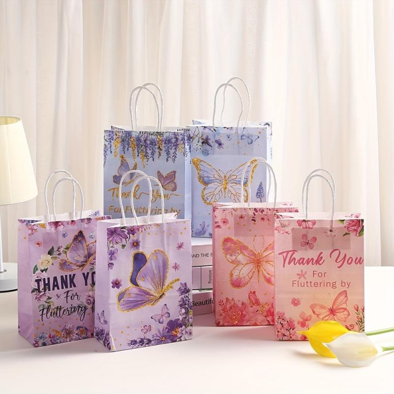 6pcs Butterfly & Bird Paper Bags Brown Gift Tote with Candy Bags Party Supplies