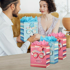 4pcs Happy Birthday Gift Bags with Tissue Papers and Tag - Medium