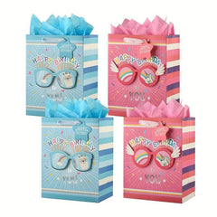 4pcs Happy Birthday Gift Bags with Tissue Papers and Tag - Medium