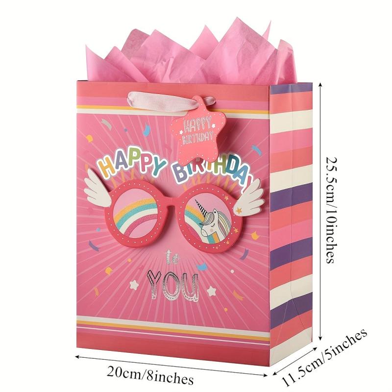 4pcs Happy Birthday Gift Bags with Tissue Papers and Tag - Medium