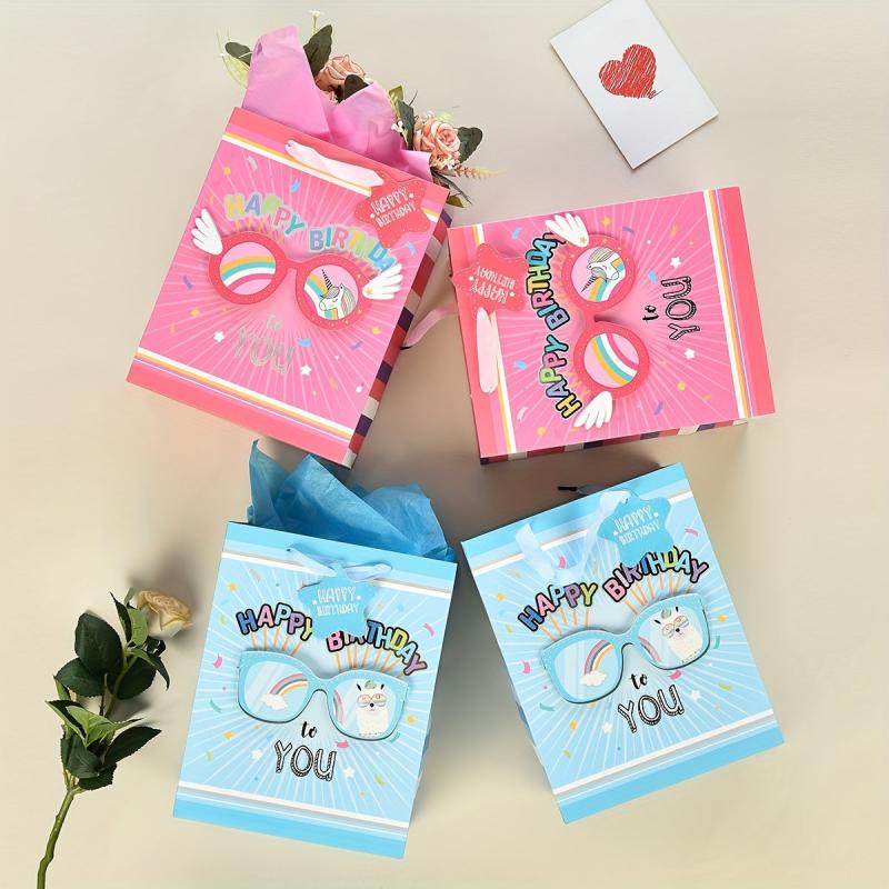 4pcs Happy Birthday Gift Bags with Tissue Papers and Tag - Medium