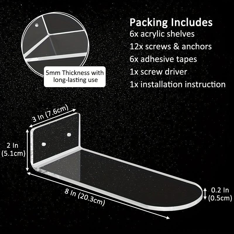 6pcs Acrylic Shoe Display Racks Wall Mounted Floating Shelves