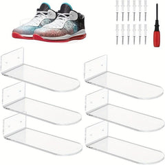6pcs Acrylic Shoe Display Racks Wall Mounted Floating Shelves