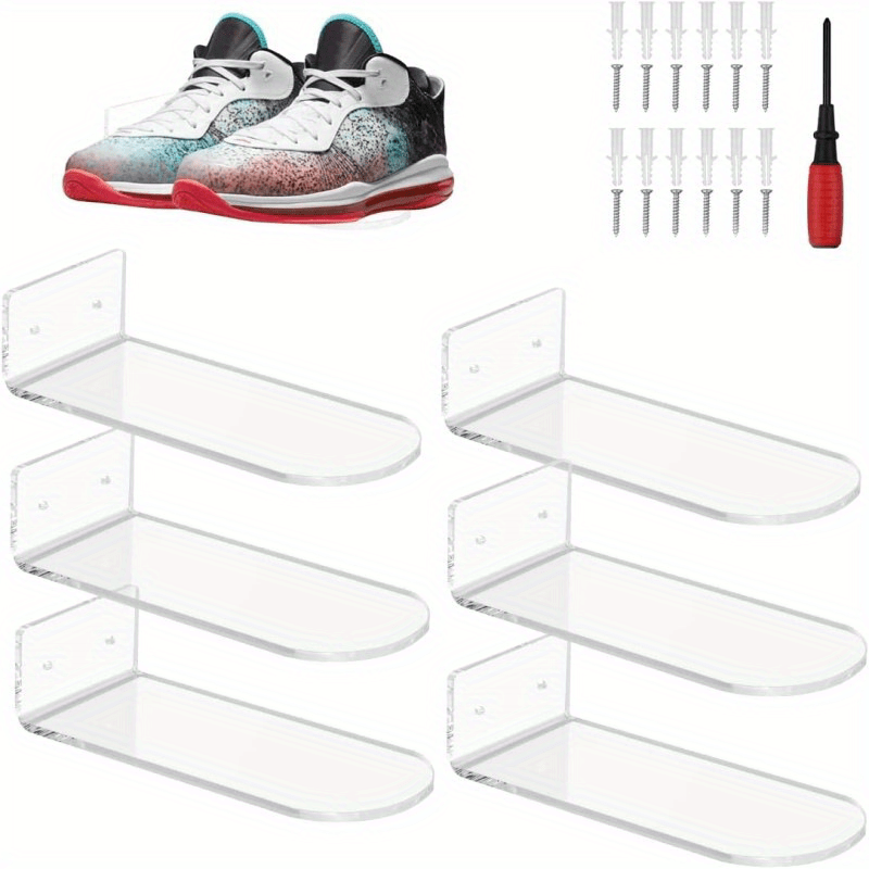 6pcs Acrylic Shoe Display Racks Wall Mounted Floating Shelves
