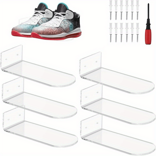 6pcs Acrylic Shoe Display Racks Wall Mounted Floating Shelves