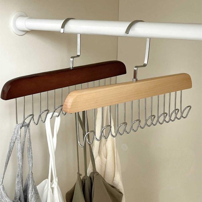 Wooden Tie Rack Belt Hanger 9 Hooks Wardrobe Tie Holder Hanging Organizer