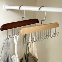 Wooden Tie Rack Belt Hanger 9 Hooks Wardrobe Tie Holder Hanging Organizer