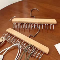 Wooden Tie Rack Belt Hanger 9 Hooks Wardrobe Tie Holder Hanging Organizer