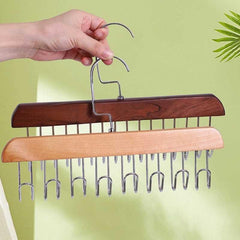 Wooden Tie Rack Belt Hanger 9 Hooks Wardrobe Tie Holder Hanging Organizer