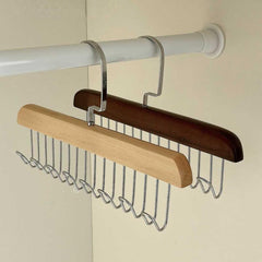Wooden Tie Rack Belt Hanger 9 Hooks Wardrobe Tie Holder Hanging Organizer
