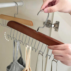 Wooden Tie Rack Belt Hanger 9 Hooks Wardrobe Tie Holder Hanging Organizer