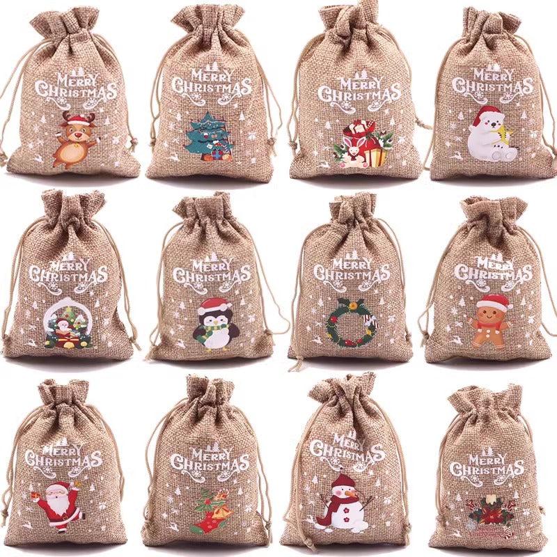 5pcs Multicoloured Christmas Candy Gift Wrap Drawstring Bag