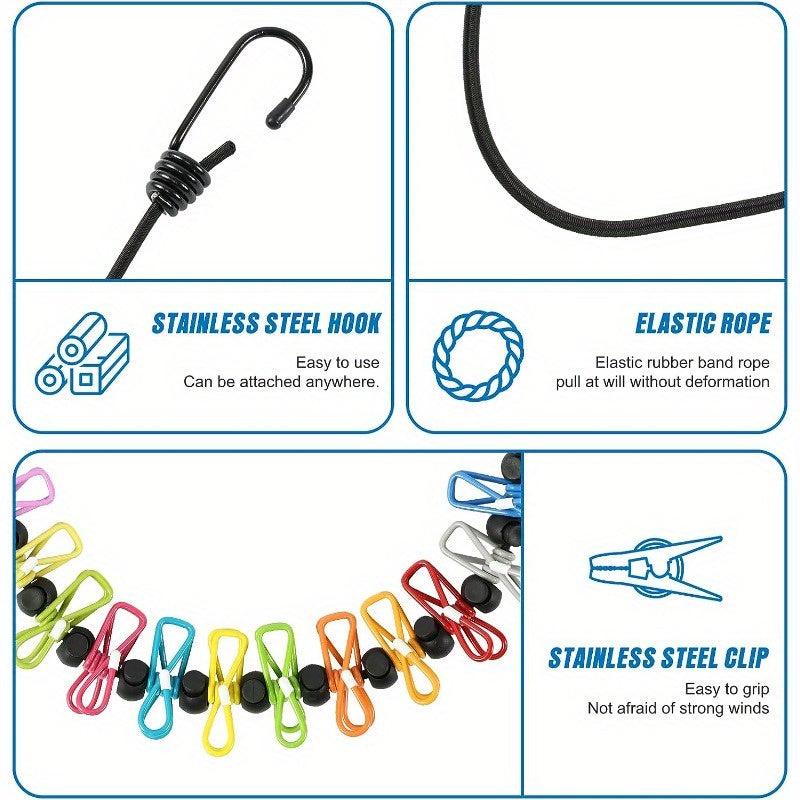 Portable Retractable Clothesline with 12 Clips