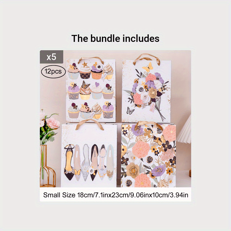 12pcs Small Craft Gift Bags for Mother's Birthday Parties - 18x3x23cm