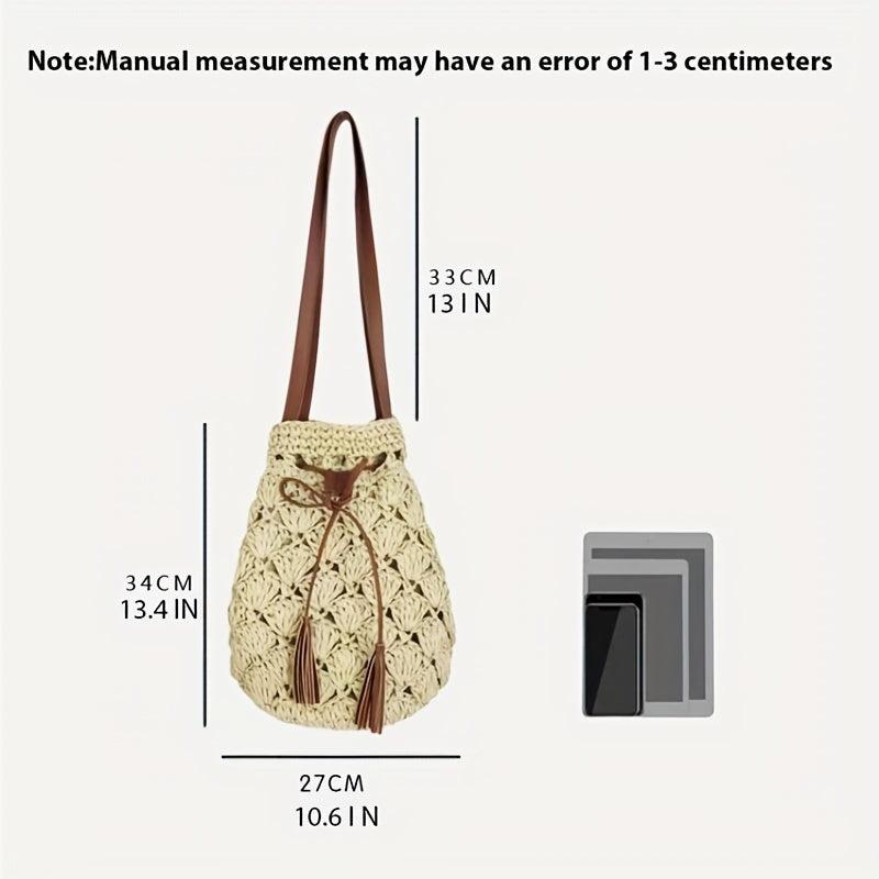 Summer Straw Bag Casual Shoulder Bag Tassel Bucket Bag