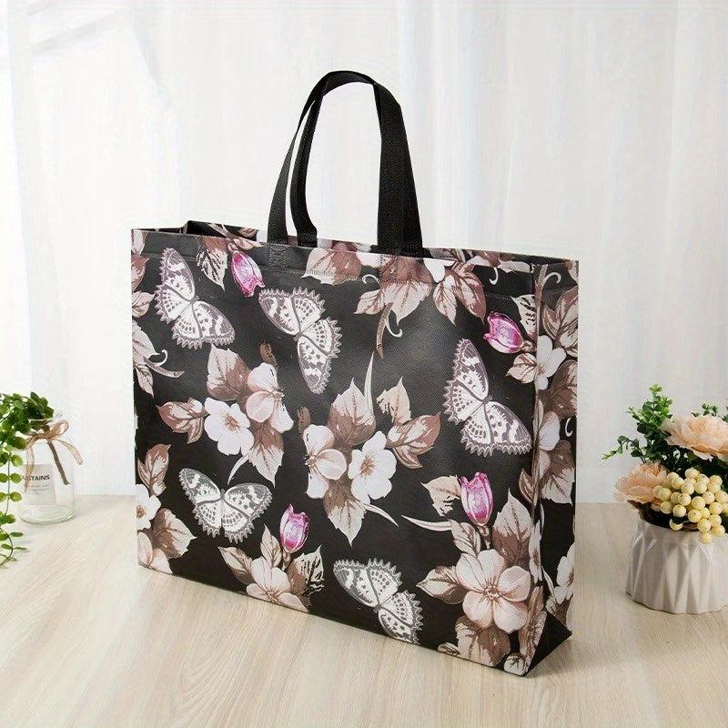 3pcs Flower Print Grocery Shopping Bag Non woven Fabric Eco Bag
