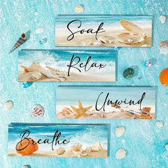4pcs Ocean Beach Bathroom Wall Decor Hanging Starfish Sign Room Bedroom