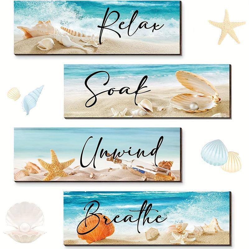 4pcs Ocean Beach Bathroom Wall Decor Hanging Starfish Sign Room Bedroom