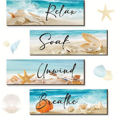 4pcs Ocean Beach Bathroom Wall Decor Hanging Starfish Sign Room Bedroom