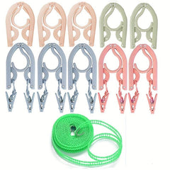 10pcs Travel Hanger + Portable Clothes Line - Lightweight Folding Hangers