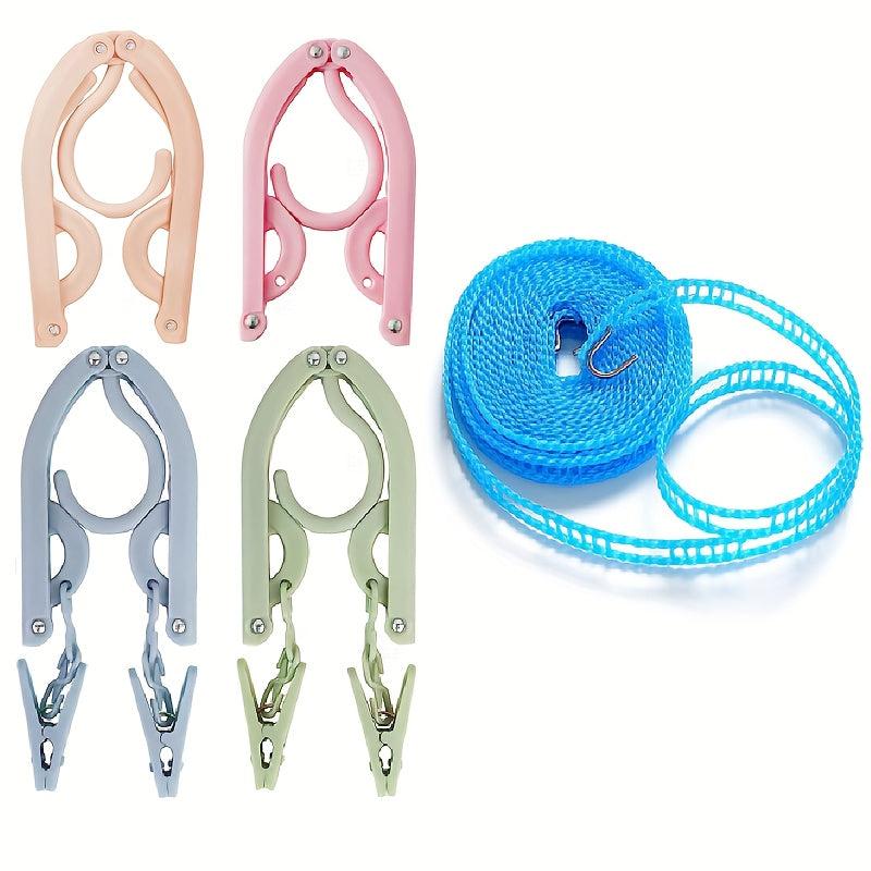 10pcs Travel Hanger + Portable Clothes Line - Lightweight Folding Hangers
