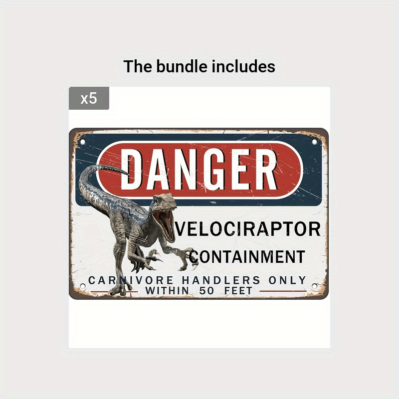 AntSwegg Tin Sign Danger Velociraptor Containment Metal Sign